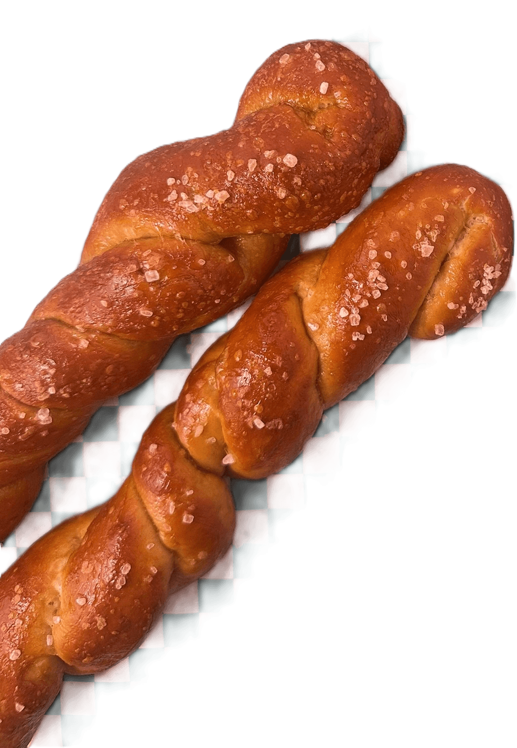 Decorative transparent pretzel accent for the FAQ header